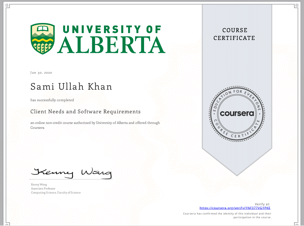 University of Alberta Certificate